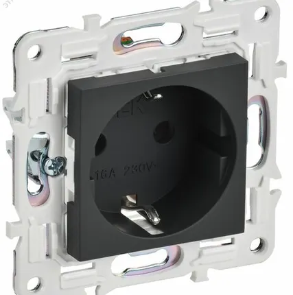 Фото №0 SKANDY Розетка с заземлением с защитными шторками 16А SK-R04G графит IEK