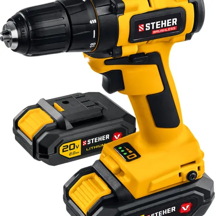 Фото №0 Дрель-шуруповерт бесщеточная Steher CDB-200-2 / 20 В, 45 Нм, 2 АКБ х 2 Ач, кейс