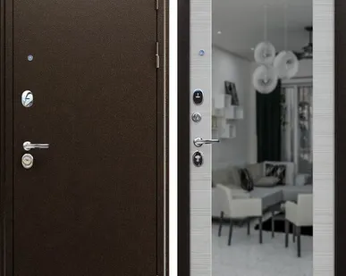 фото Входная дверь Спартак медный антик-зеркало Акация светлая поперечная АСД