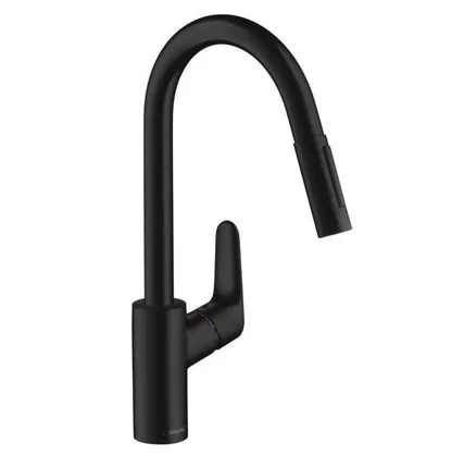 Фото №0 Смеситель для кухни однорычажный с вытяжным душем Hansgrohe Focus 240 матовый черный 31815670