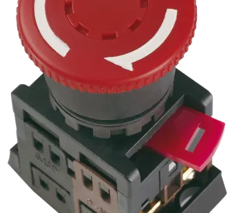 фото Кнопка AE-22 "Грибок" с фиксацией красный d22мм 240В 1з+1р ИЭК