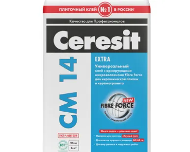 фото Клей повышенной надежности для керамогранита и керамической плитки Cerecit СМ 14, 25кг