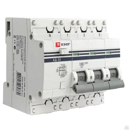 Фото №0 АД-32 3P+N 16А/100мА (хар. C, AC, электронный, защита 270В) 4,5кА EKF PROxi