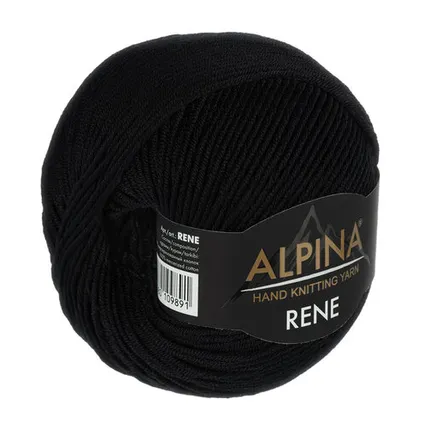 Фото №0 Пряжа ALPINA "RENE" 100% мерсеризованный хлопок 50 г 105 м №001 ЧЕРНЫЙ