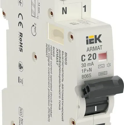 Фото №0 Выключатель автоматический дифференциального тока 1P+NP C20 30мА тип AC (18мм) АВДТ B06S ARMAT IEK AR-B06S-1N-C20C030