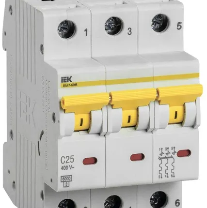 Фото №0 Выключатель автоматический модульный 3п C 25А 6кА ВА47-60M ИЭК MVA31-3-025-C