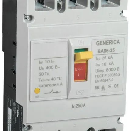 Фото №0 Выключатель автоматический 3п 250А 25кА ВА66-35 GENERICA IEK SAV30-3-0250-G