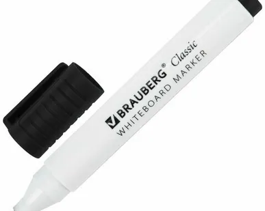 фото Маркер стираемый для белой доски ЧЕРНЫЙ, BRAUBERG "CLASSIC", 3мм, с клипом, 152113