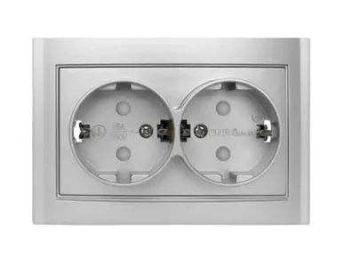 фото UNIVersal Розетка 2-м СП Бриллиант 16А IP20 с заземл. защ. шторки серебр. 7949797 UNIVersal