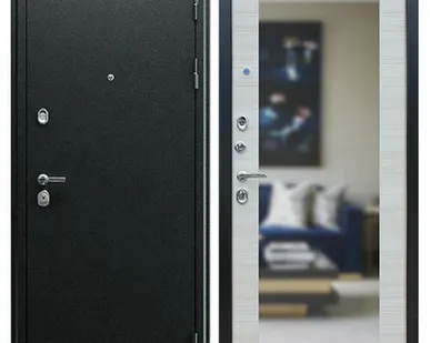 фото Входная дверь Некст-1 антик серебро-зеркало акация светлая поперечная АСД