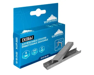 фото Скобы для степлера закаленные, тип 53 6мм, 1000шт VertexTools 0042-06-06