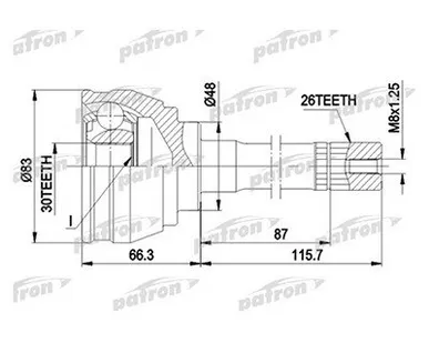фото Patron ШРУС наружный Peugeot 207/Citroen C3 1 4/1 6i 16V 02 02 ор 3272EX шлицы 21*22 Patron PCV1586