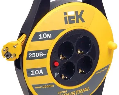 фото Удлинитель на катушке 4х10м с заземл. 10А IP20 УК10 "Industrial" с термозащ. 3х1 ИЭК WKP14-10-04-10