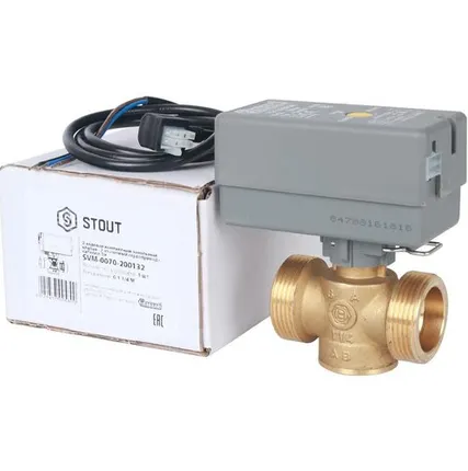 Фото №0 STOUT Компактный 2-Ходовой зональный клапан, сервопривод 230V, с кабелем 1м., НР 1 1/4