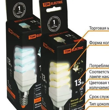 Фото №0 Лампа энергосберегающая КЛЛ-FS-45 Вт-4000 К–Е27 (73х196 мм) TDM