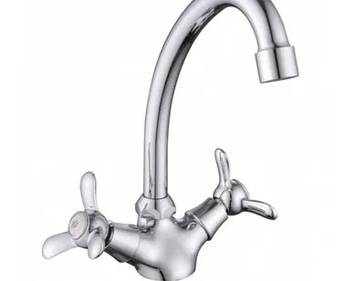 фото смеситель для кухни LUCKY TAP двухвентельный латунь хром