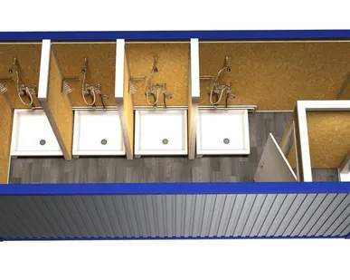 фото Бытовка сантехническая с тамбуром и душевыми кабинками модель: ВМ-БТ13