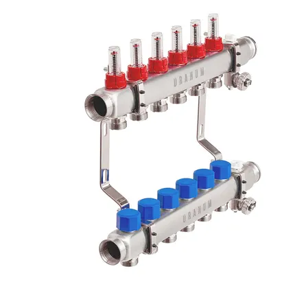Фото №0 Коллекторная группа Uranum из нержавеющей стали 1" на 6 контуров с расходомерами