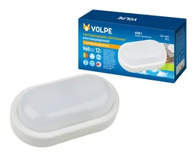 фото Светильник ULW-Q212 12W/DW С датчиком движения IP54 WHITE Светильник светодиодный влагозащищенный, с датчиком движения. Овал. Белый свет (6500K). 960Лм. 200Х97мм. Корпус белый. ТМ Volpe.