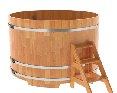 фото Купель для бани из сращенной лиственницы круглая D = 1,8 м (натуральная, Н = 1,2 м)