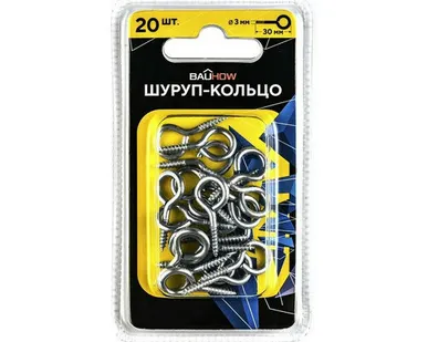 фото Шуруп-кольцо 3х16/30-8 оцинкованный 20шт в блистере Bauhow 89097