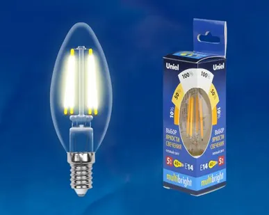 фото Лампа LED-C35-5W/WW/E14/CL/MB GLM10TR Лампа светодиодная. Форма «свеча», прозрачная. Серия MULTIbright. Теплый белый свет (3000K). 100-50-10. Картон. ТМ Uniel.