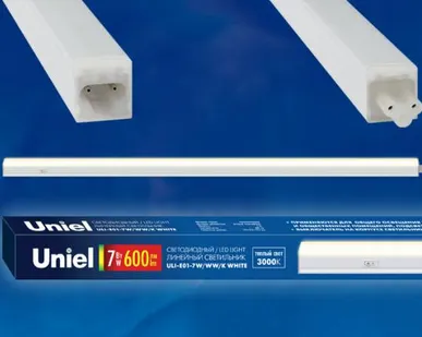 фото Светильник линейный ULI-E01-7W/WW/K WHITE Светильник линейный светодиодный (аналог T5), с выключателем. Теплый белый свет(3000K). 600Лм. Корпус белый. ТМ Uniel.