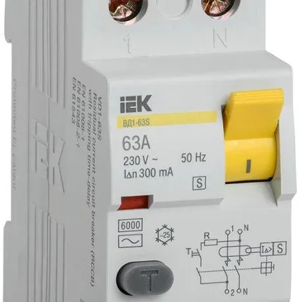 Фото №0 Выключатель дифференциального тока (УЗО) 2п 63А 300мА тип ACS ВД1-63S IEK MDV12-2-063-300