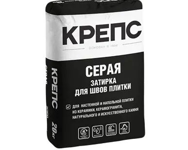 фото Затирка влагостойкая КРЕПС для швов плитки 20 кг серая